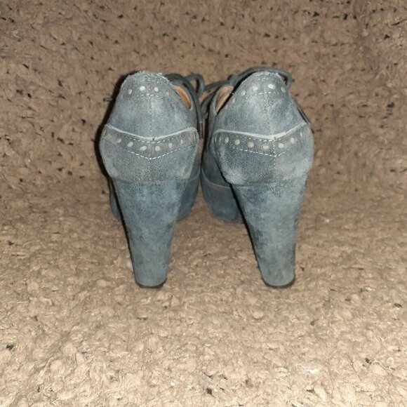 MIZ MOOZ-Vance-Oxford Brogue Heels-Victorian/Steampunk-Blue Gray Suede-Sz 6.5-EX - Picture 5 of 7